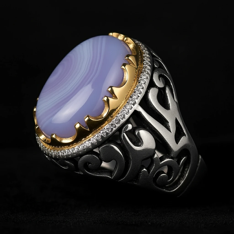 انگشتر مردانه عقیق کبود یمن