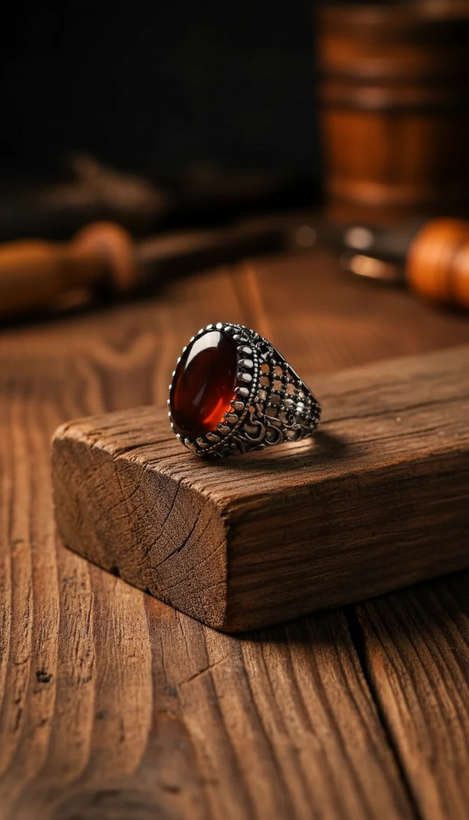 انگشتر مردانه عقیق سرخ خراسان عیار 925