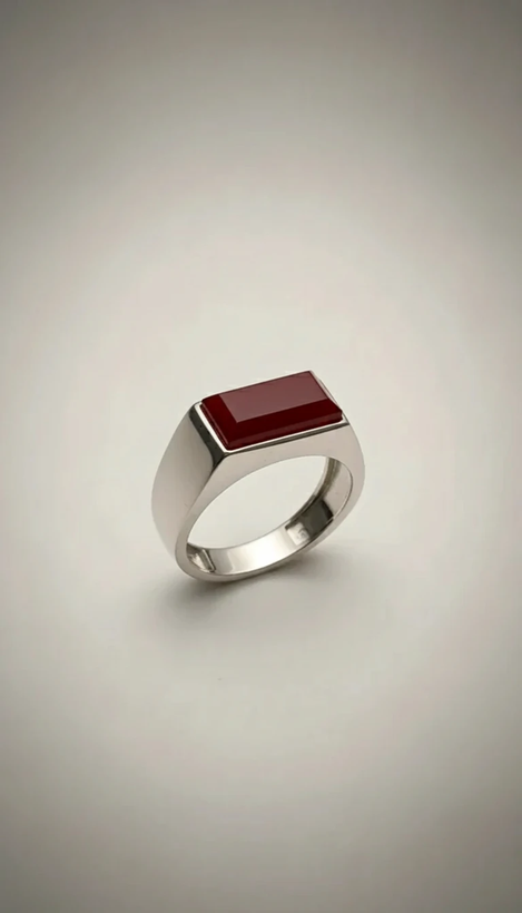 خرید انگشتر کپسولی اسپرت نقره عیار ۹۲۵ عقیق سرخ