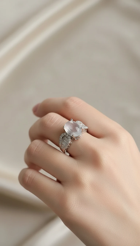 خرید انگشتر زنانه نقره عیار 925 آبکاری رادیوم