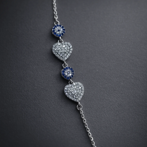 خرید دستبند نقره طرح قلب و چشم و نظر