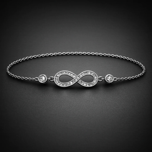 دستبند نقره زنانه عیار ۹۲۵ آبکاری رادیوم طرح بی نهایت