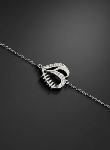 دستبند نقره زنانه طرح قلب عیار ۹۲۵ آبکاری رادیوم