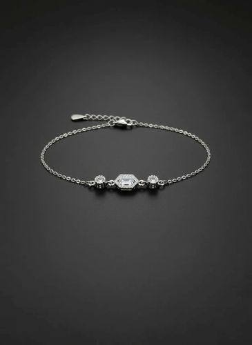 خرید دستبند نقره طرح مستطیل نگیندار