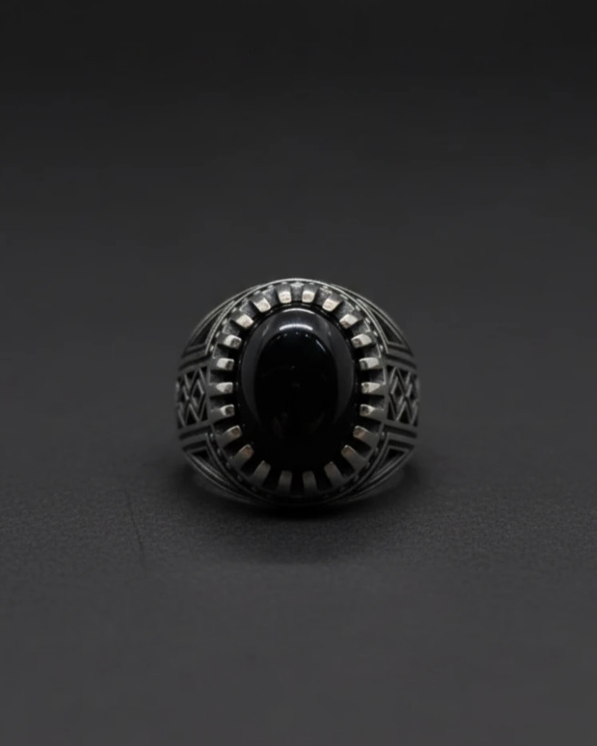 خرید انگشتر مردانه سنگ عقیق مشکی