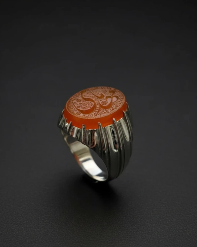 خرید انگشتر مردانه دست ساز با عقیق عسلی یمن