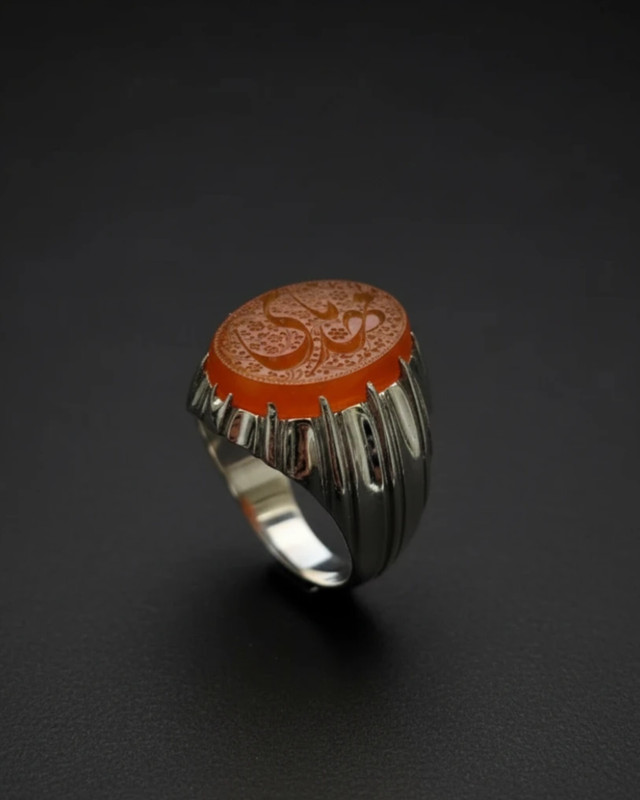 خرید انگشتر مردانه دست ساز با عقیق عسلی یمن