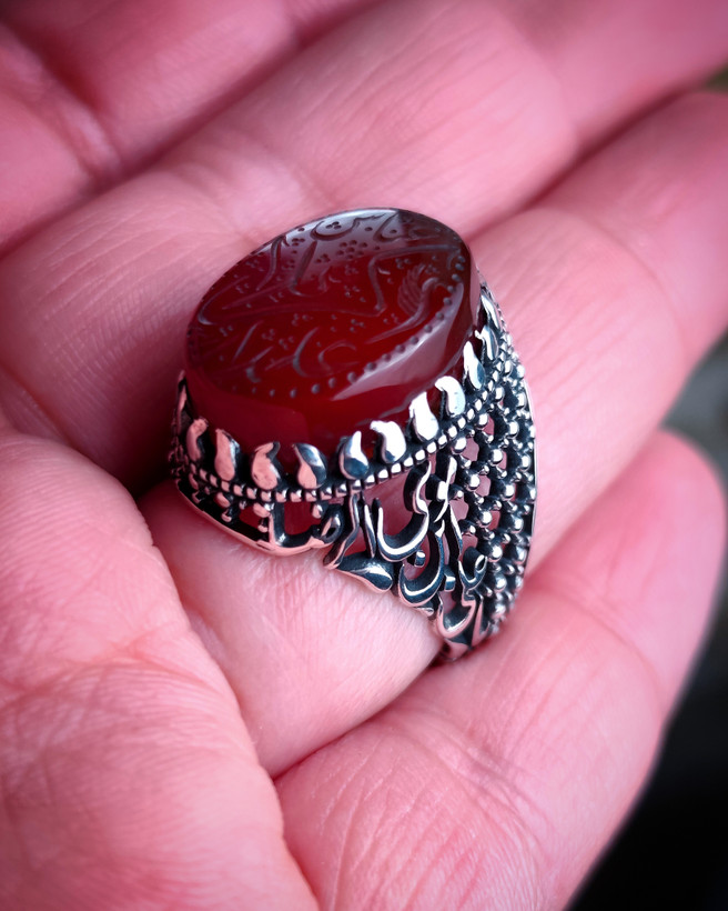 خرید انگشتر مردانه طرح فیلی با عقیق سرخ