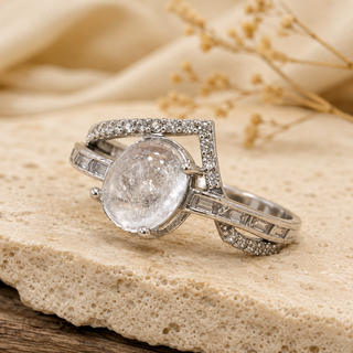💍 انگشتر نقره زنانه با نگین درّ نجف اصل | سنگ شفاف نجف اشرف با طراحی خاص و معنوی