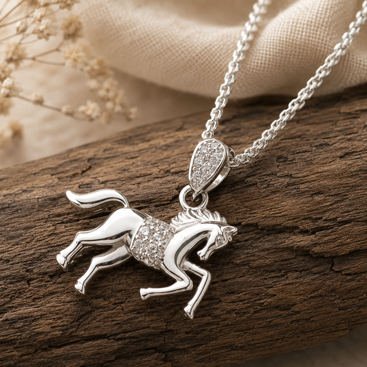 گردنبند نقره ۹۲۵ طرح اسب نگیندار 🐎💎✨ نماد قدرت و آزادی