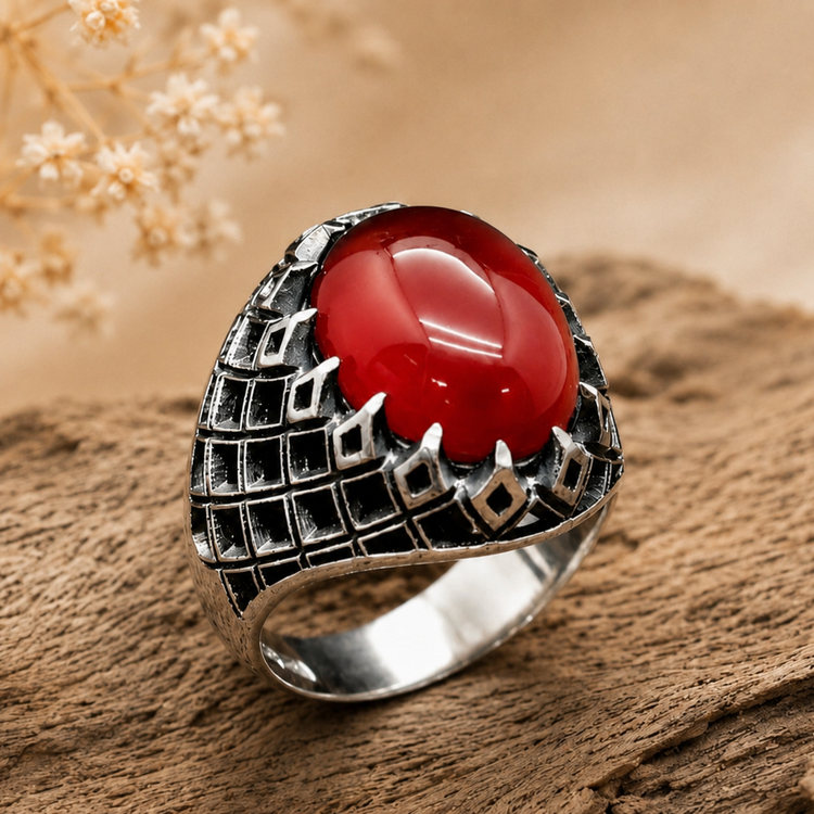 انگشتر مردانه نقره عیار ۹۲۵ طرح رکاب فیلی با سنگ آماتیست