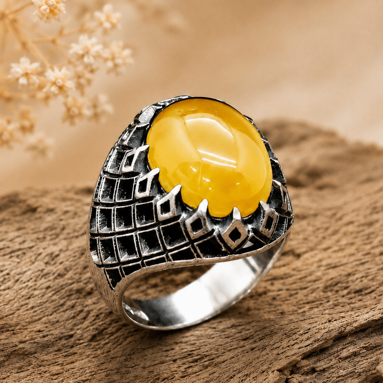 انگشتر مردانه نقره عیار ۹۲۵ طرح رکاب فیلی با سنگ آماتیست