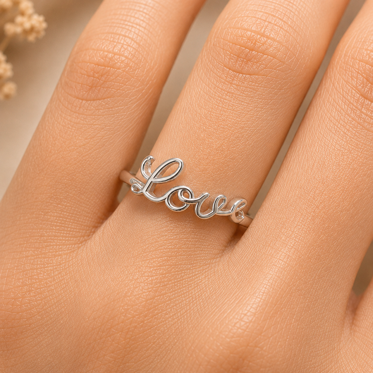 انگشتر نقره زنانه طرح نوشته Love