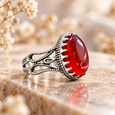 انگشتر نقره مردانه مدل شبکه کلاسیک با نگین قرمز خوشرنگ